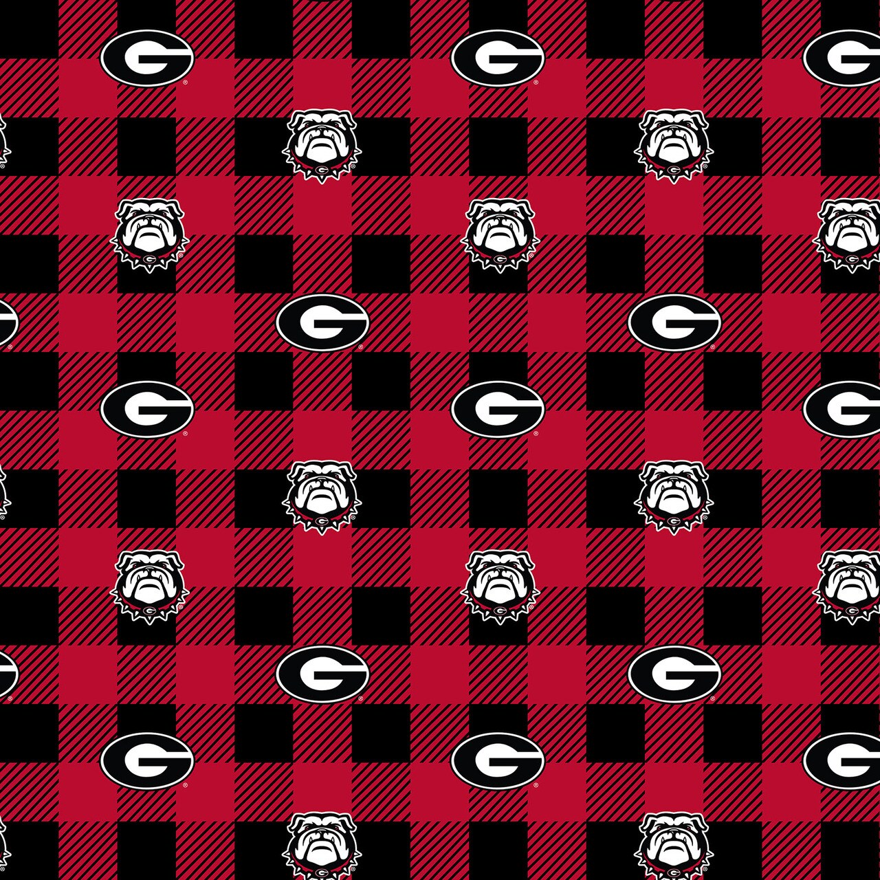 Sykel Enterprises-University of Georgia Fleece Fabric-Georgia Bulldogs Buffalo Plaid Fleece Blanket Fabric-Sold by the yard